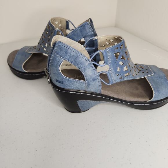 JBU Size 8 Isla Blue Denim Color Zip Up Wedge Sandals - Picture 5 of 9